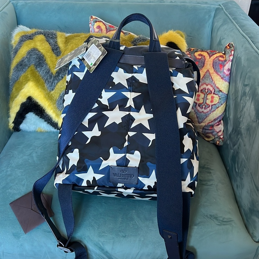 Valentino Garavani - Star Camo Drawstring Blue/White Backpack - Picture 2 of 12